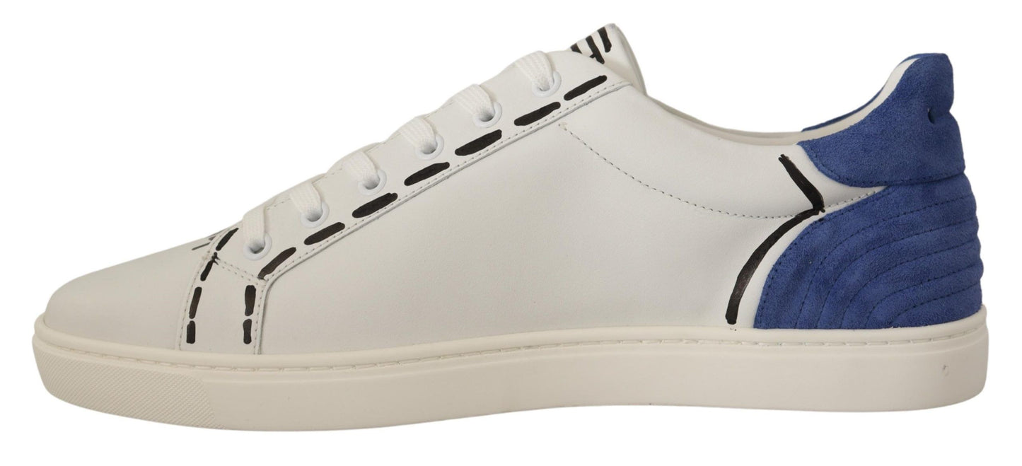 Elegant White & Blue Low-Top Leather Sneakers