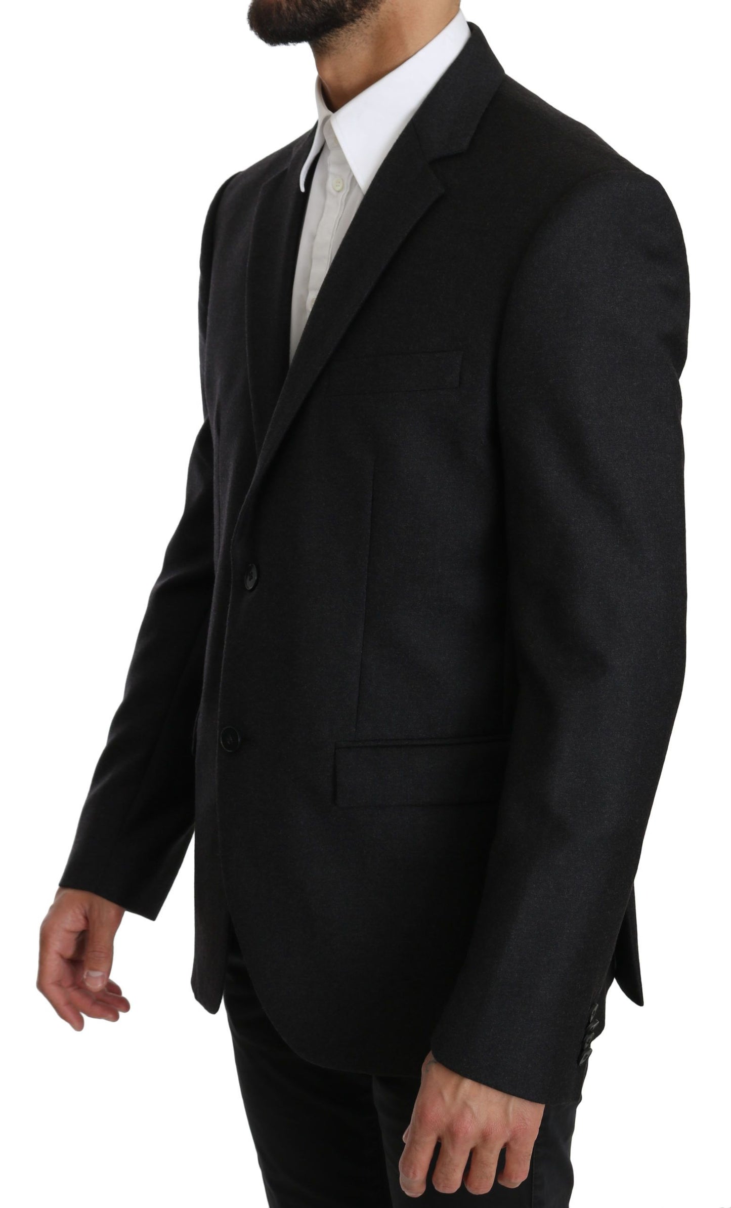 Elegant Gray Virgin Wool Formal Blazer