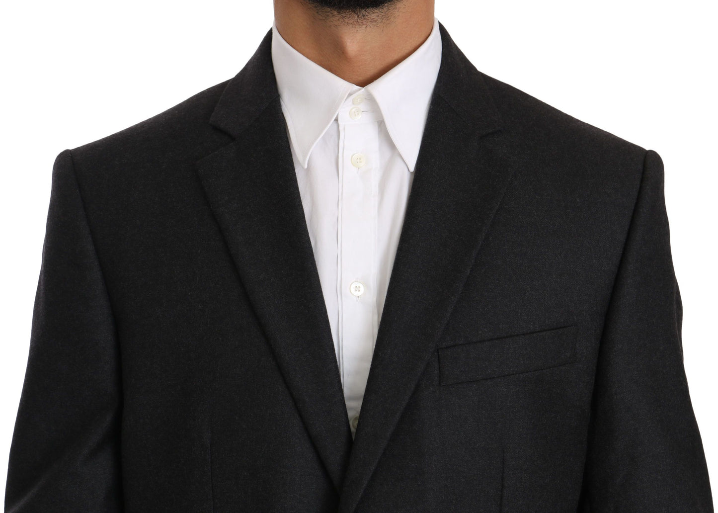 Elegant Gray Virgin Wool Formal Blazer