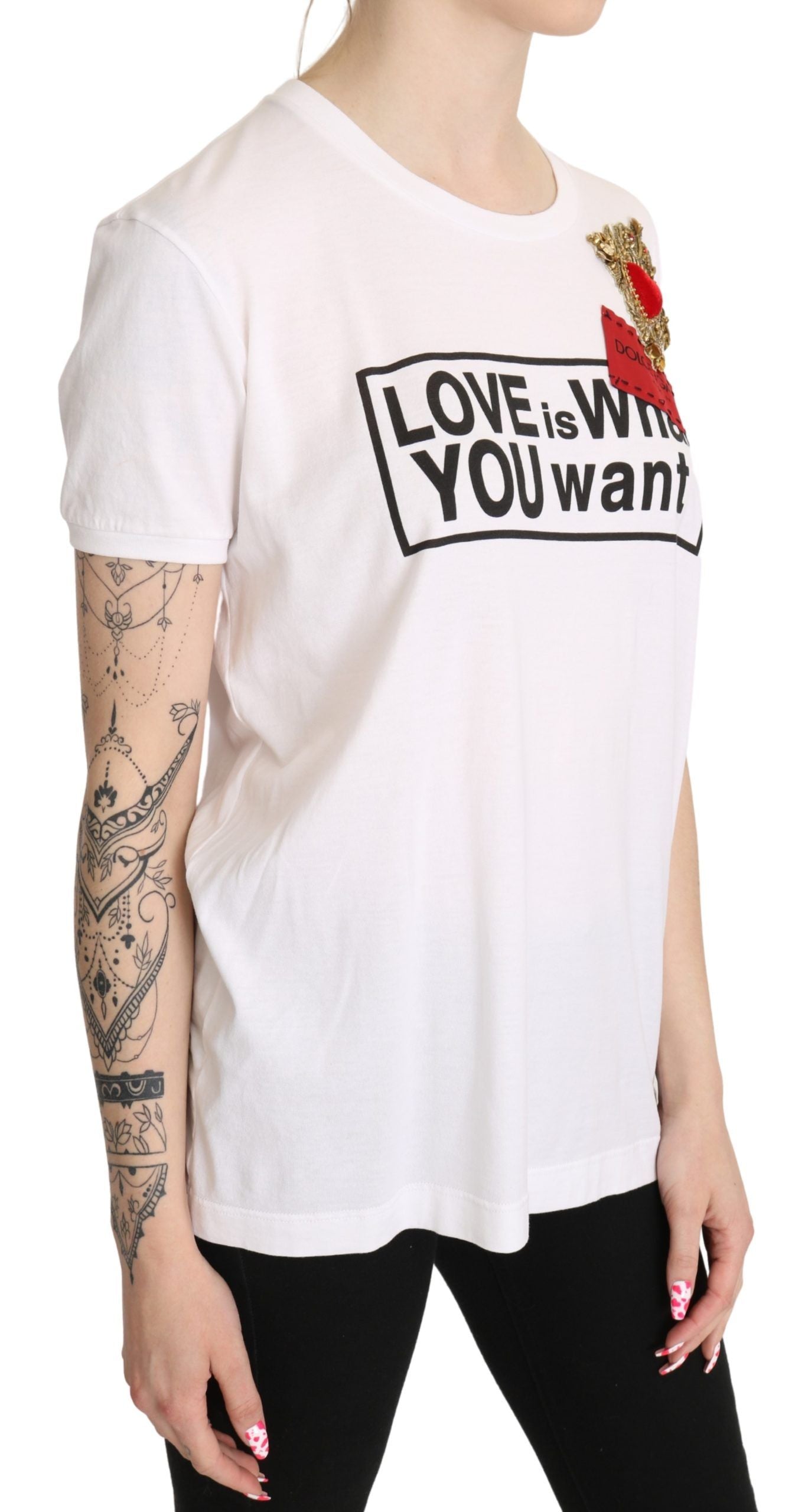 Elegant White Cotton Tee with Heart Embroidery