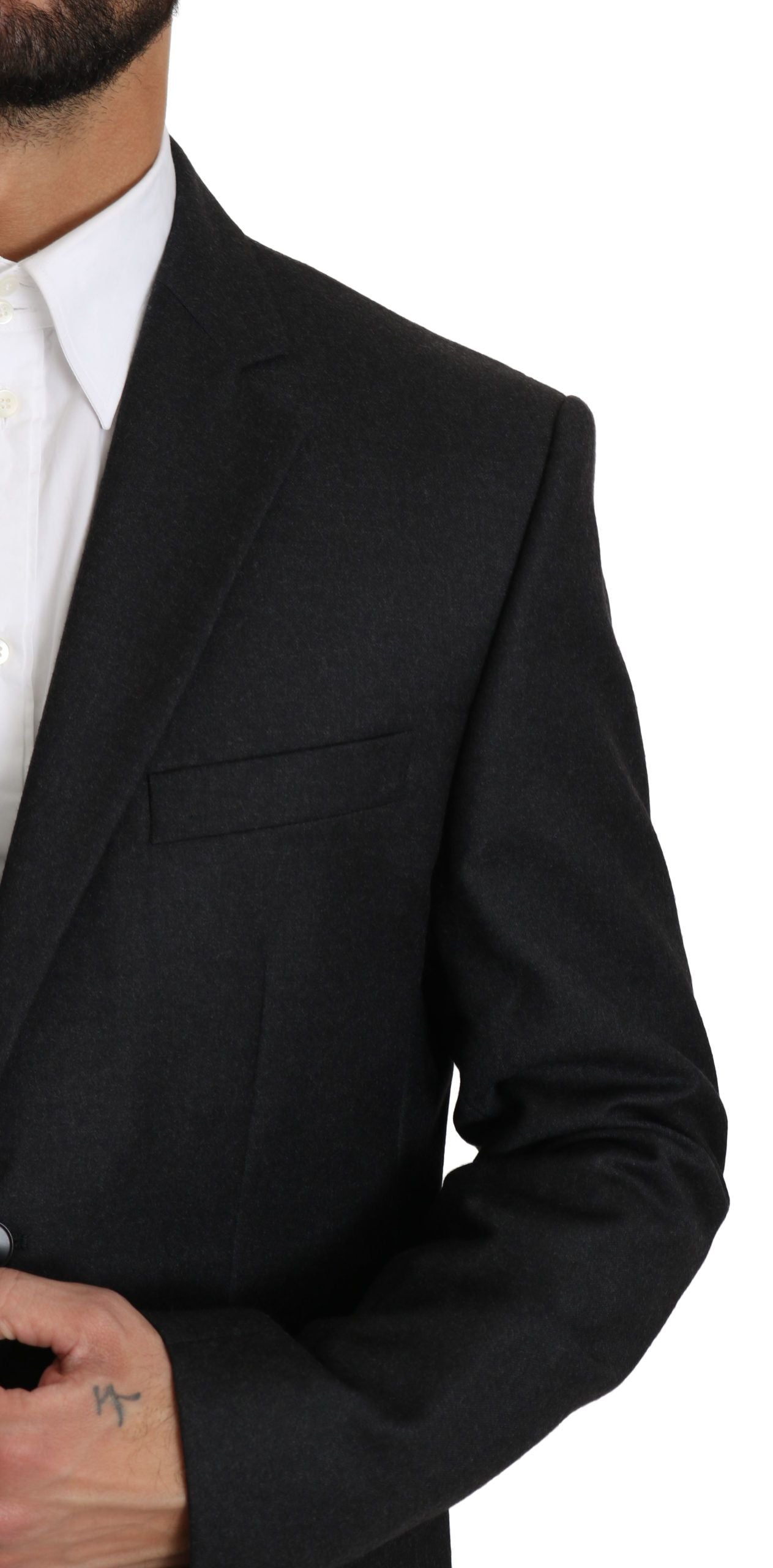 Elegant Gray Virgin Wool Formal Blazer