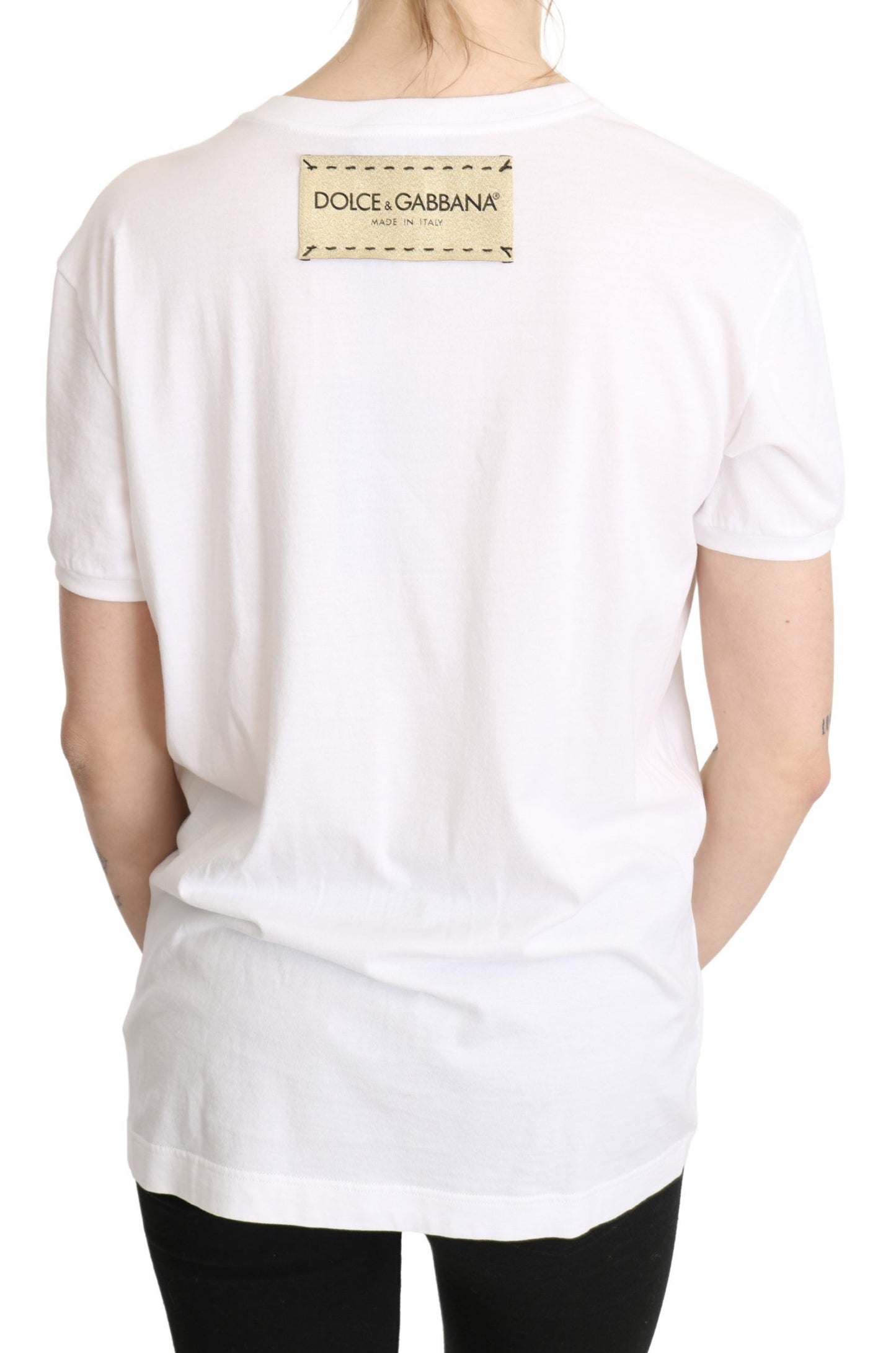 Elegant White Cotton Tee with Heart Embroidery