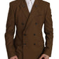 Elegant Brown Wool-Silk Blend Blazer