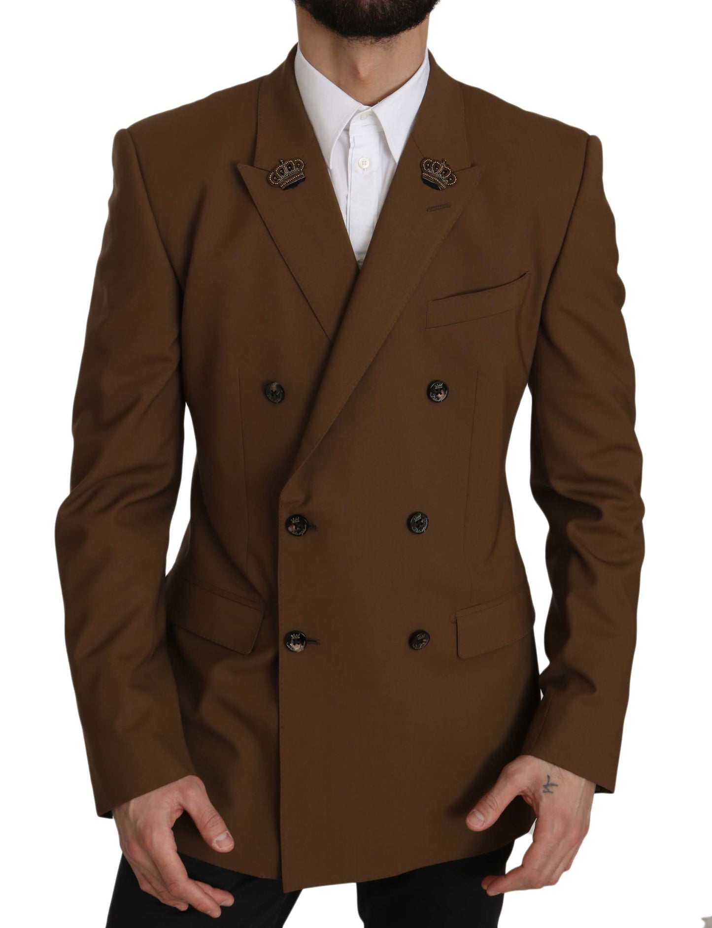 Elegant Brown Wool-Silk Blend Blazer