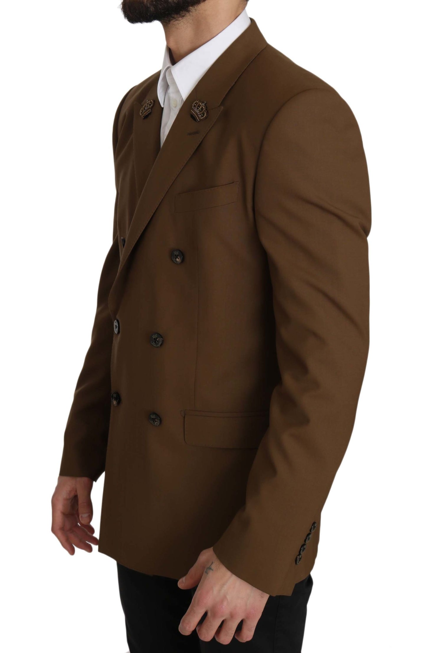 Elegant Brown Wool-Silk Blend Blazer