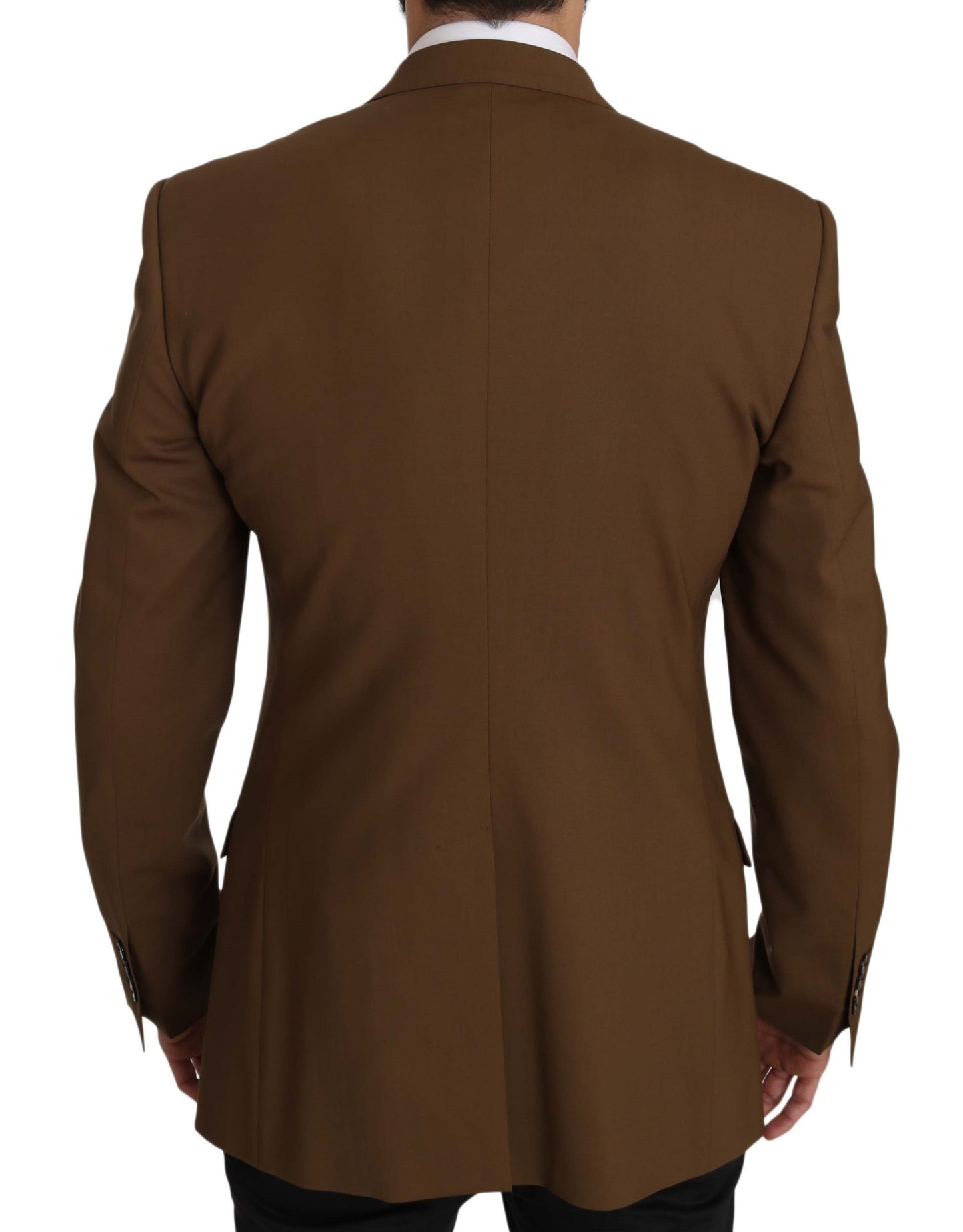 Elegant Brown Wool-Silk Blend Blazer