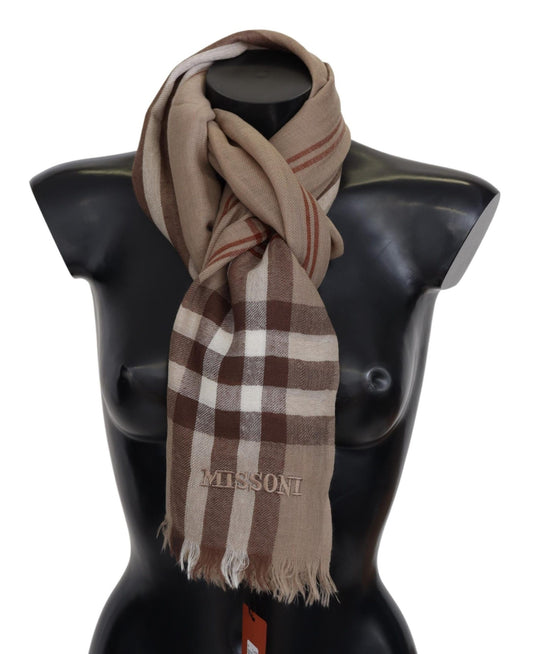 Elegant Plaid Wool Scarf with Fringes