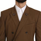 Elegant Brown Wool-Silk Blend Blazer