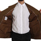 Elegant Brown Wool-Silk Blend Blazer