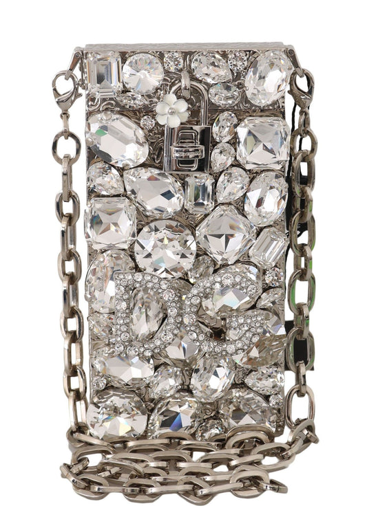 Crystal Embellished Silver Crossbody Purse