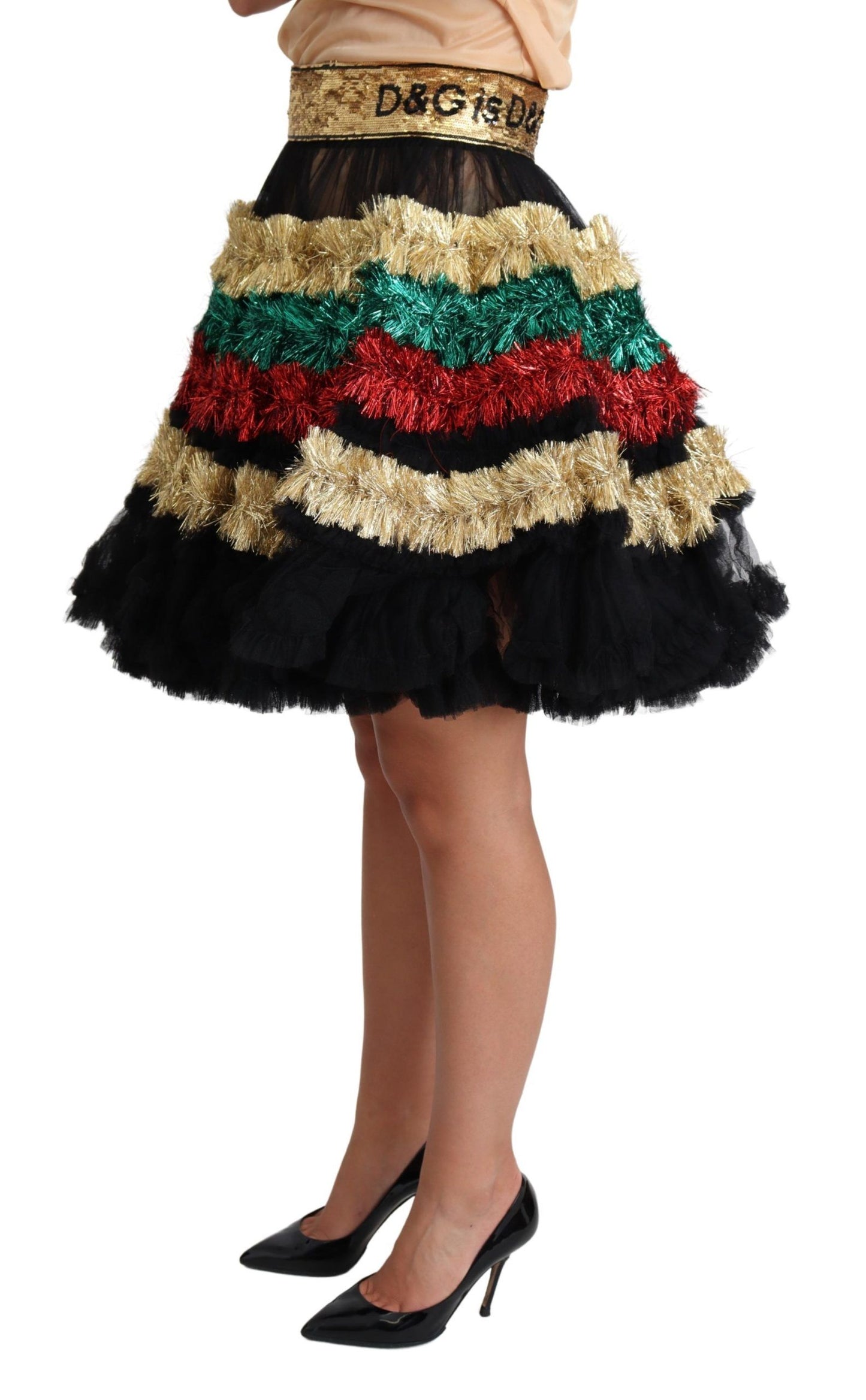 Multicolor Sequined Tulle Ruffled Skirt