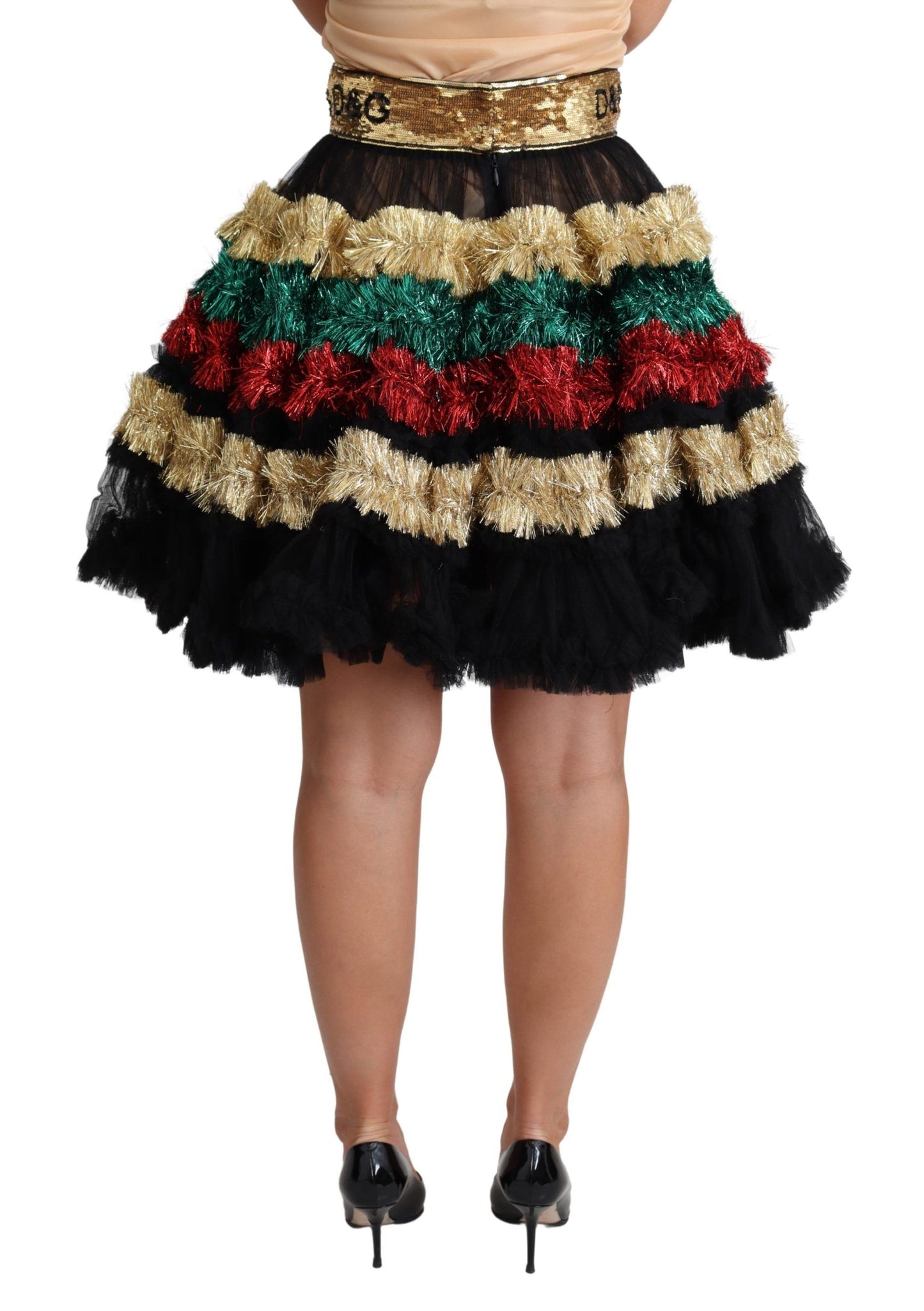 Multicolor Sequined Tulle Ruffled Skirt