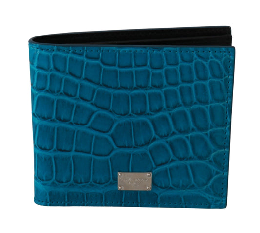 Blue Alligator Pattern Leather Bifold Wallet