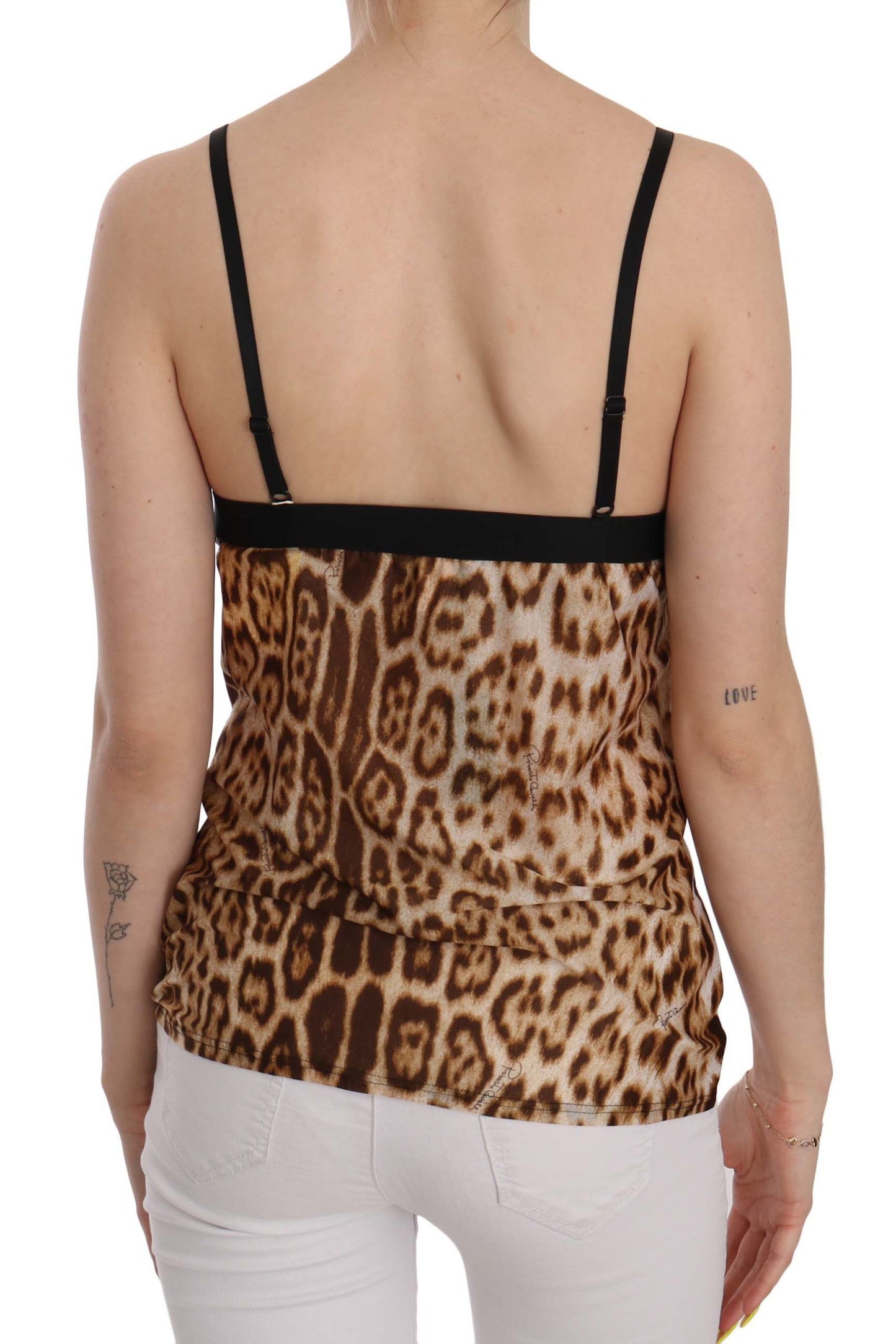 Sultry Leopard Spaghetti Strap Silk Top