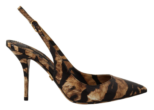 Tiger Pattern Slingback Heels Pumps