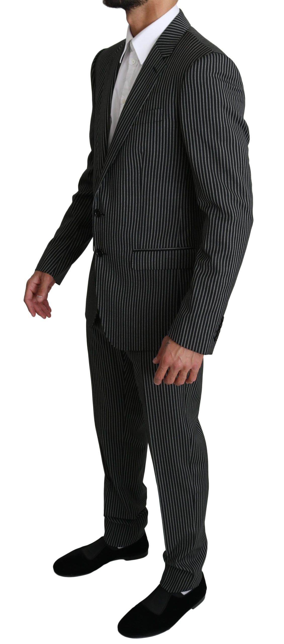 Elegant Striped Wool-Silk Two-Piece Suit