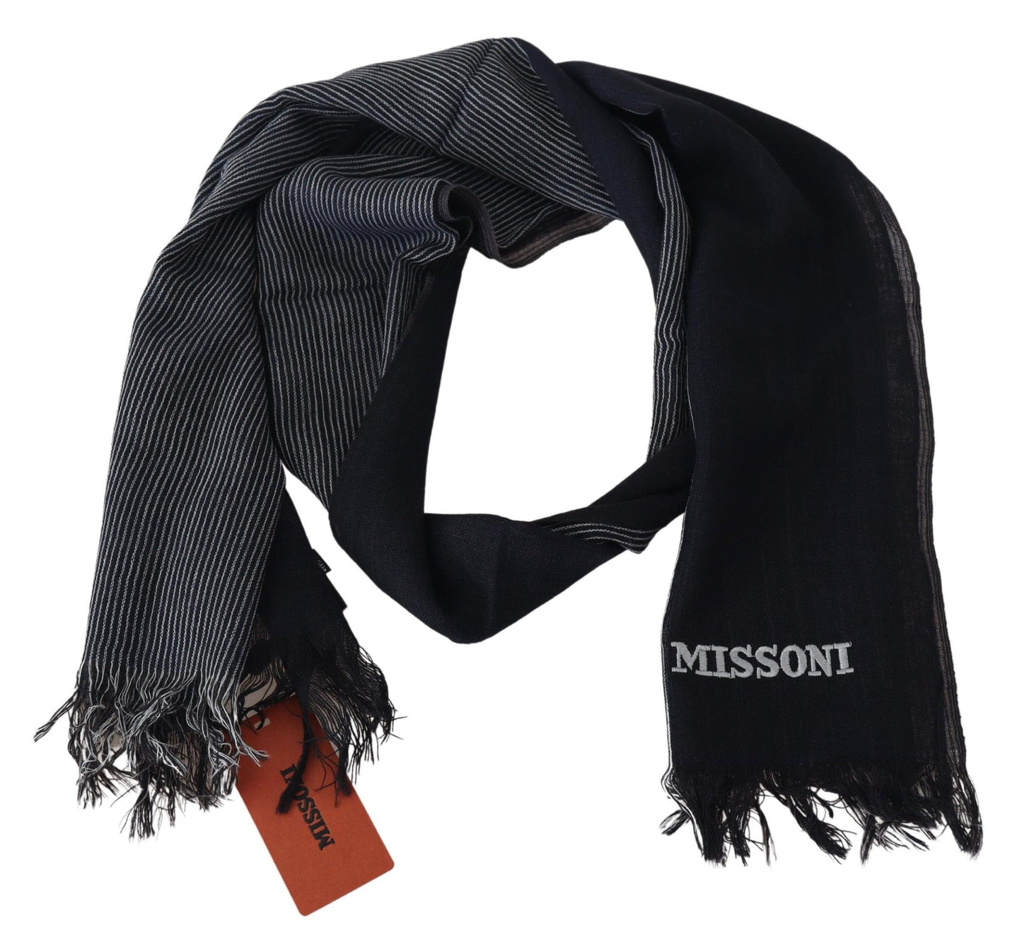 Black Striped Wool Unisex Neck Wrap Scarf