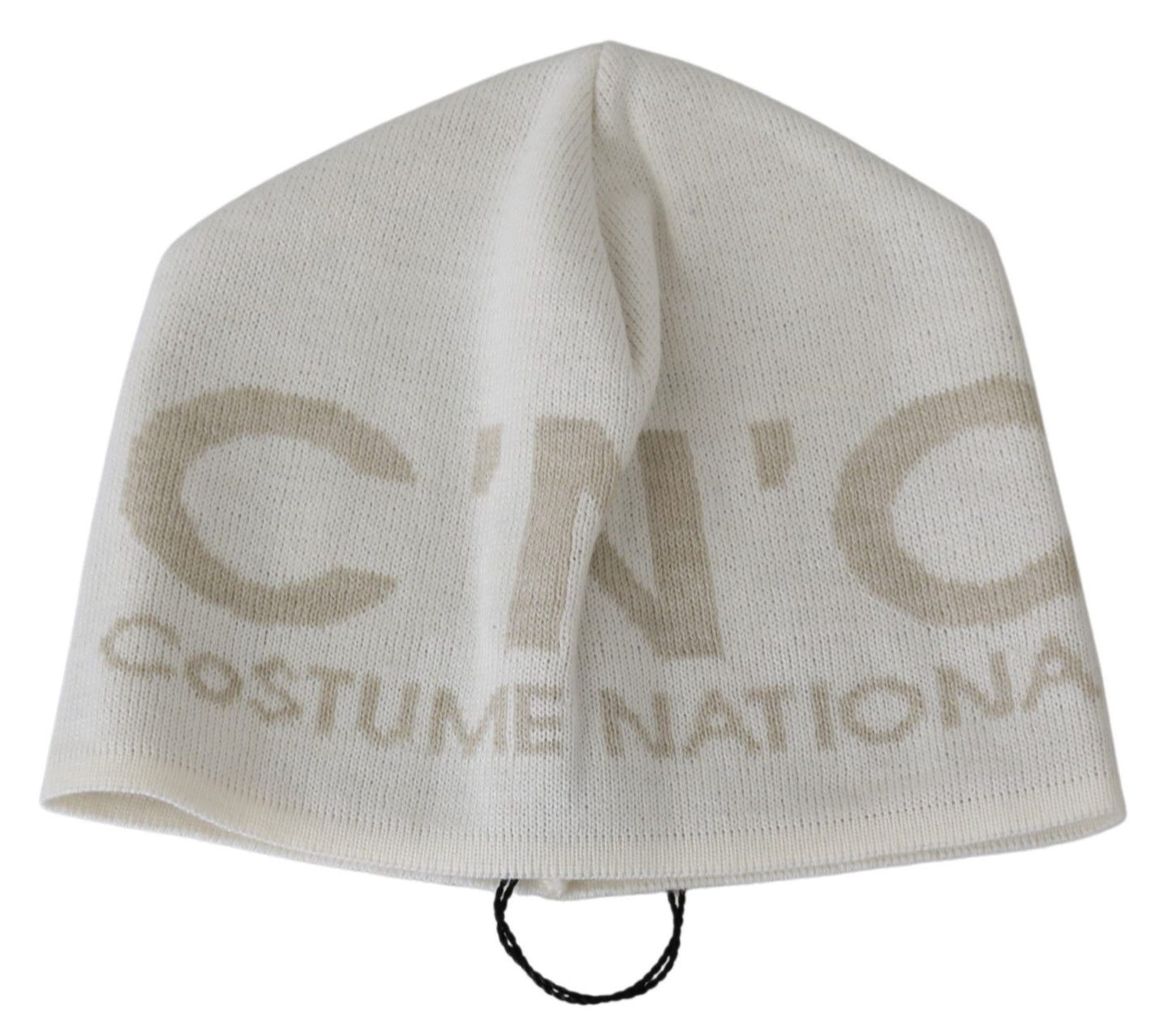 Chic White Beanie with Beige Brand Detail