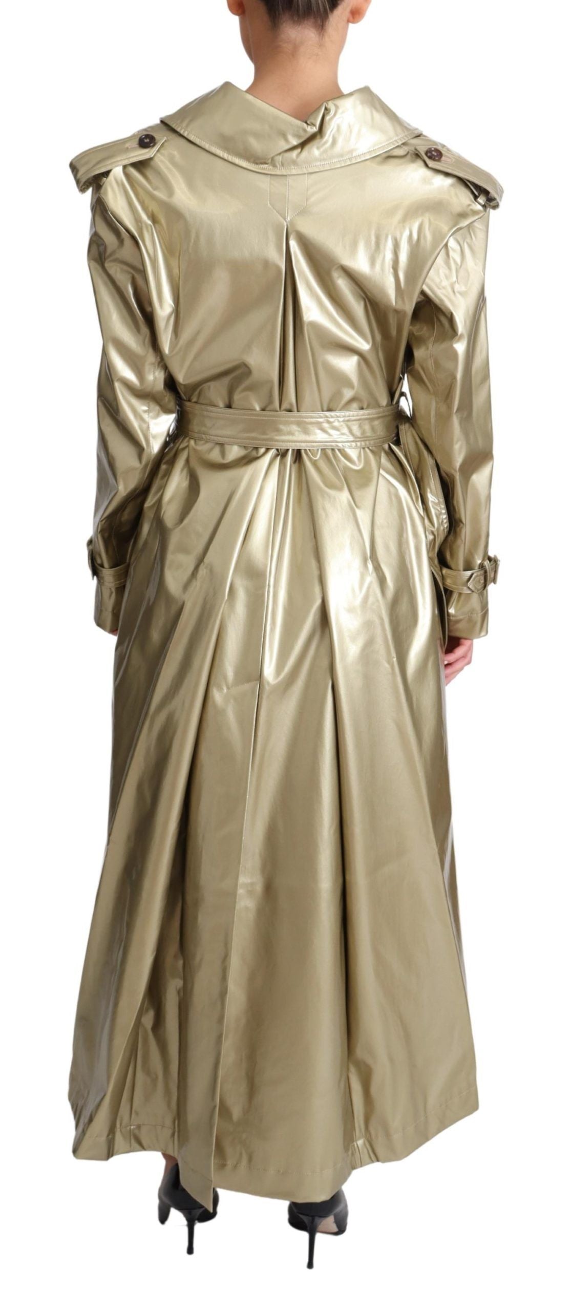 Elegant Gold Trench Coat with Double-Breasted Style