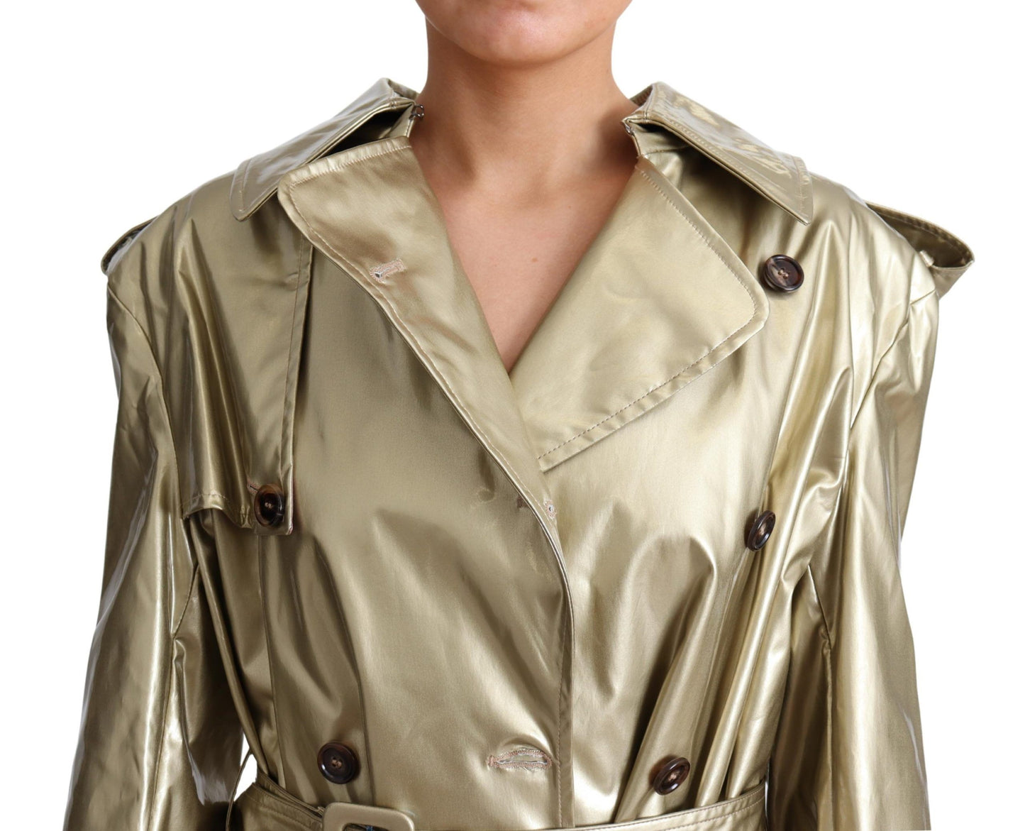 Elegant Gold Trench Coat with Double-Breasted Style