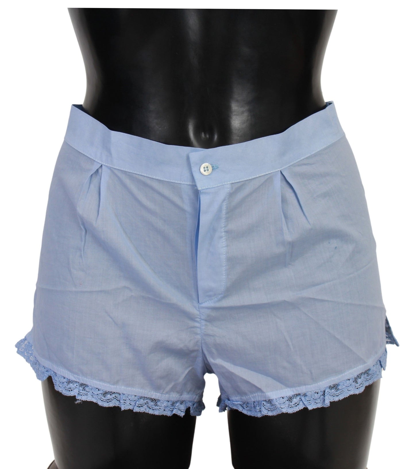 Chic Blue Lace Cotton Shorts Underwear