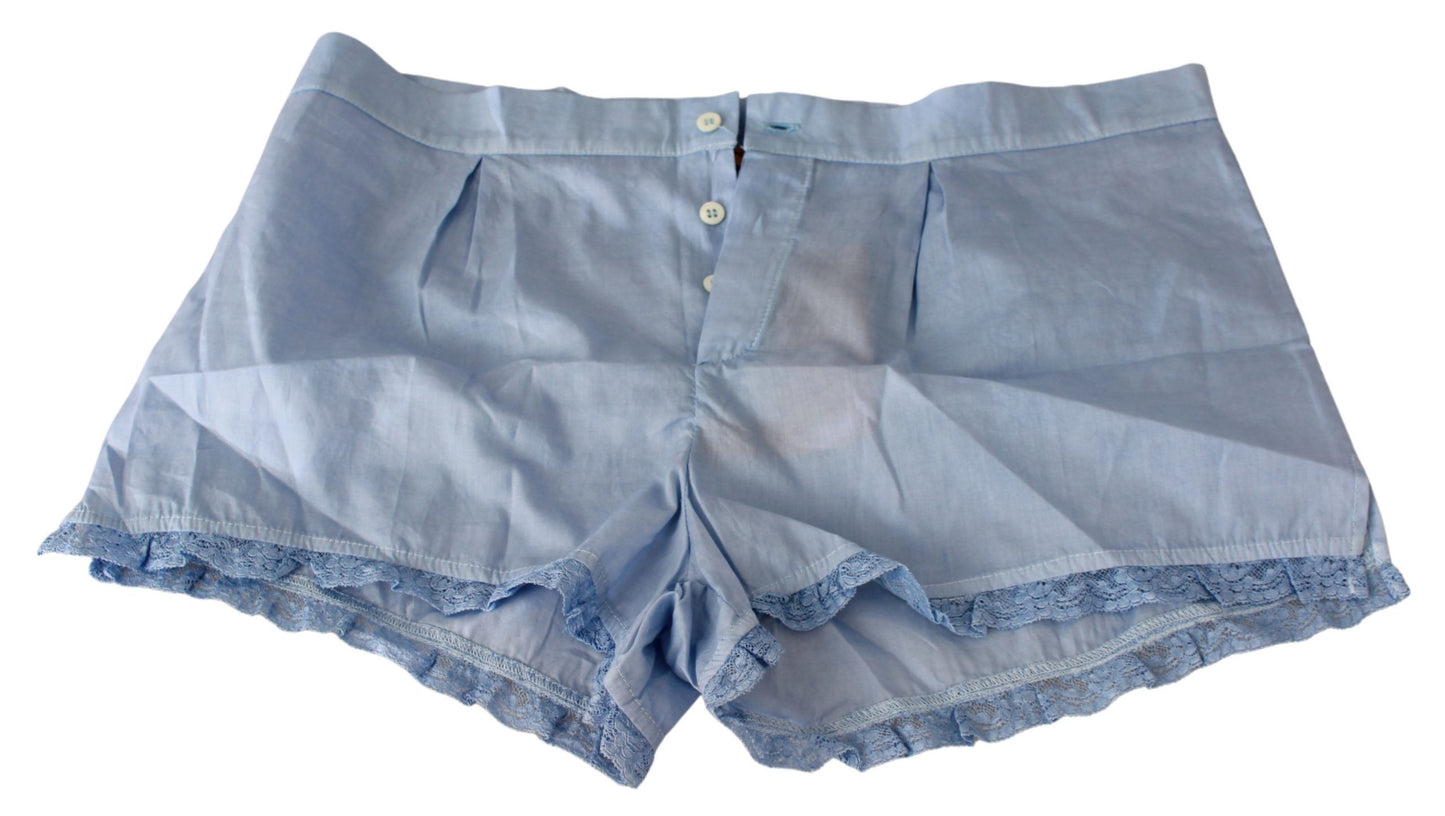 Chic Blue Lace Cotton Shorts Underwear