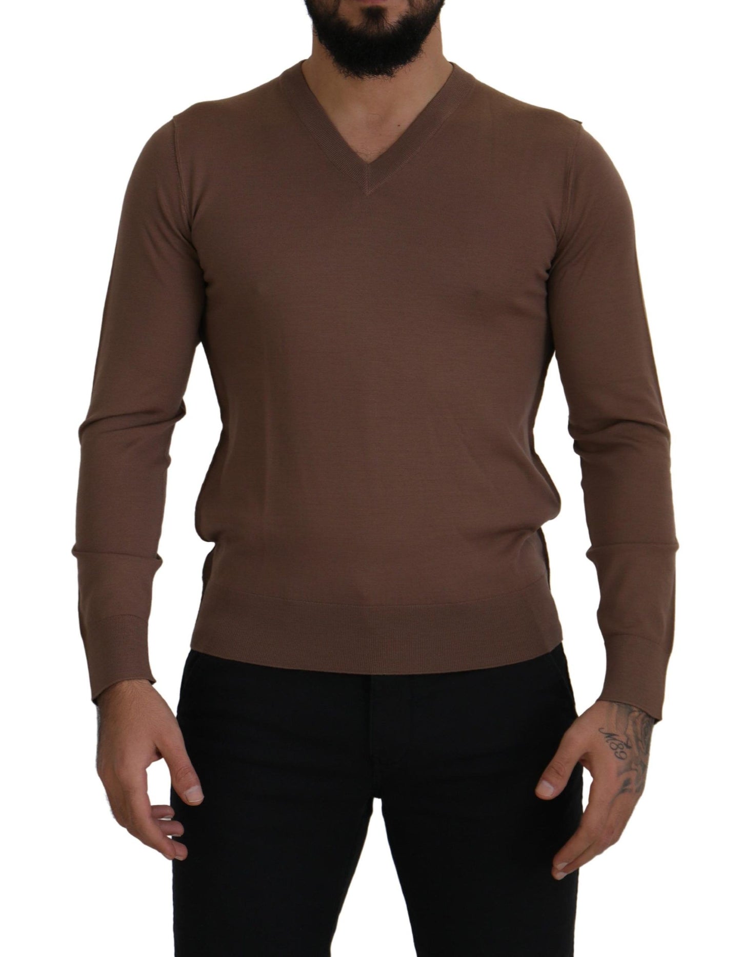 Elegant Virgin Wool V-Neck Pullover Sweater