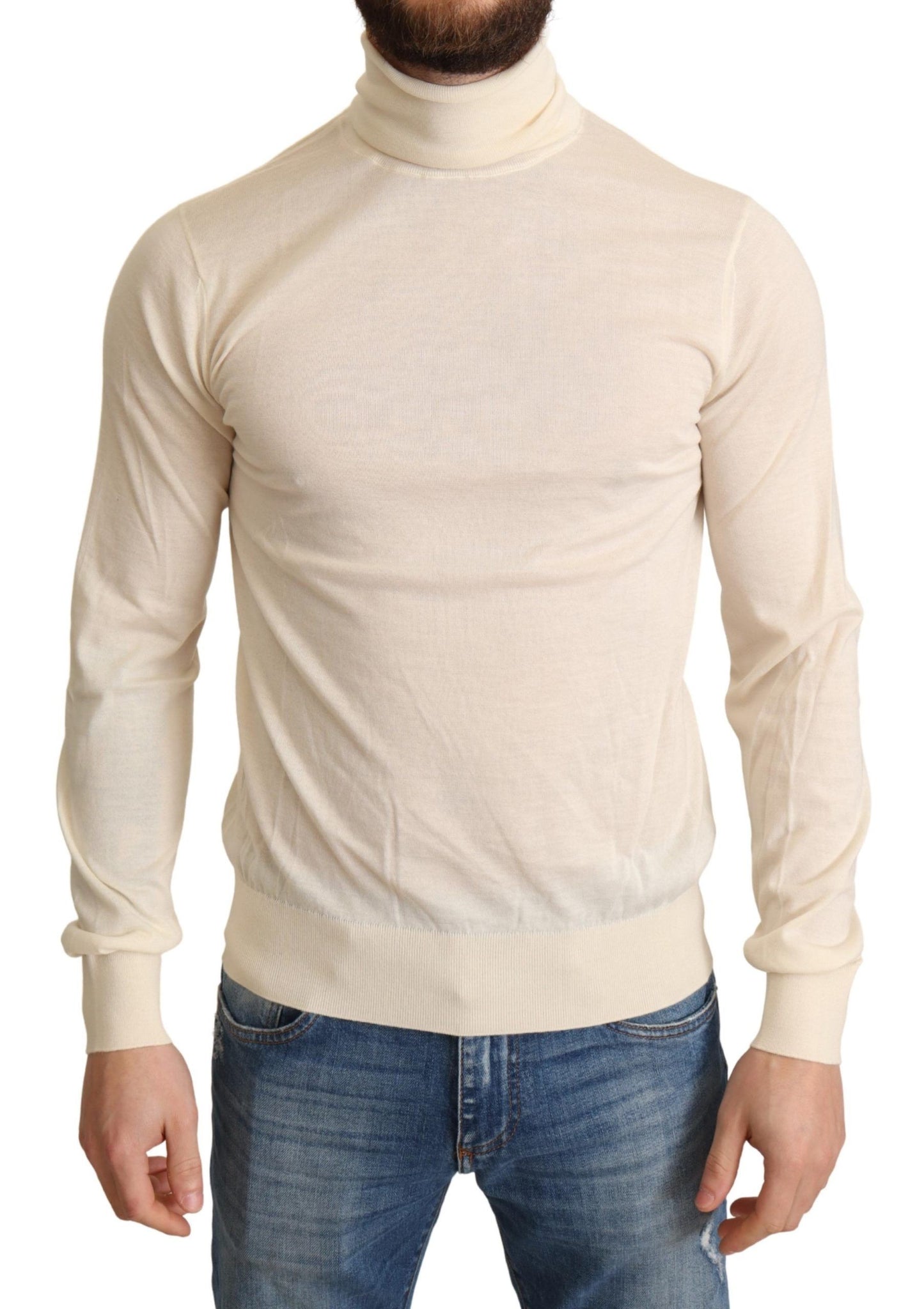 Cream Cashmere Turtleneck Pullover Sweater