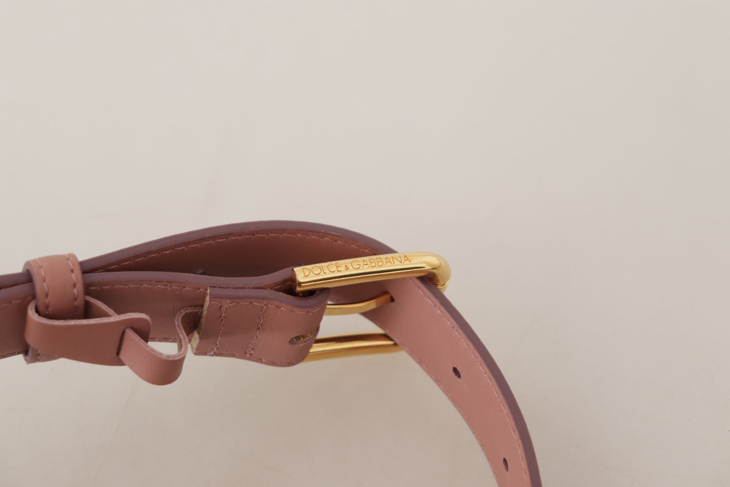 Elegant Pink Leather Belt with Engraved Buckle