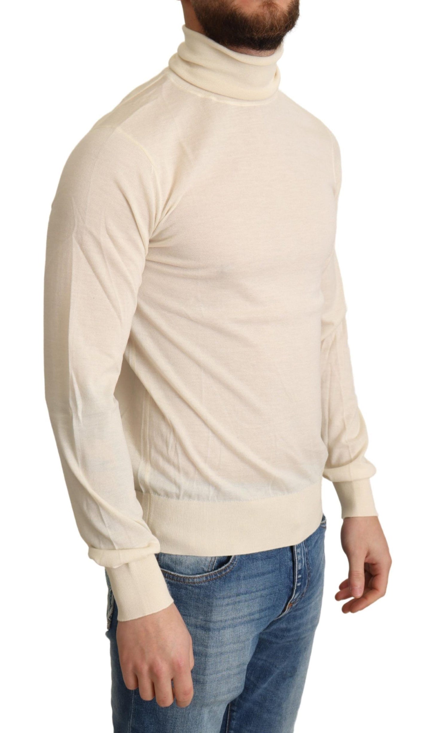 Cream Cashmere Turtleneck Pullover Sweater