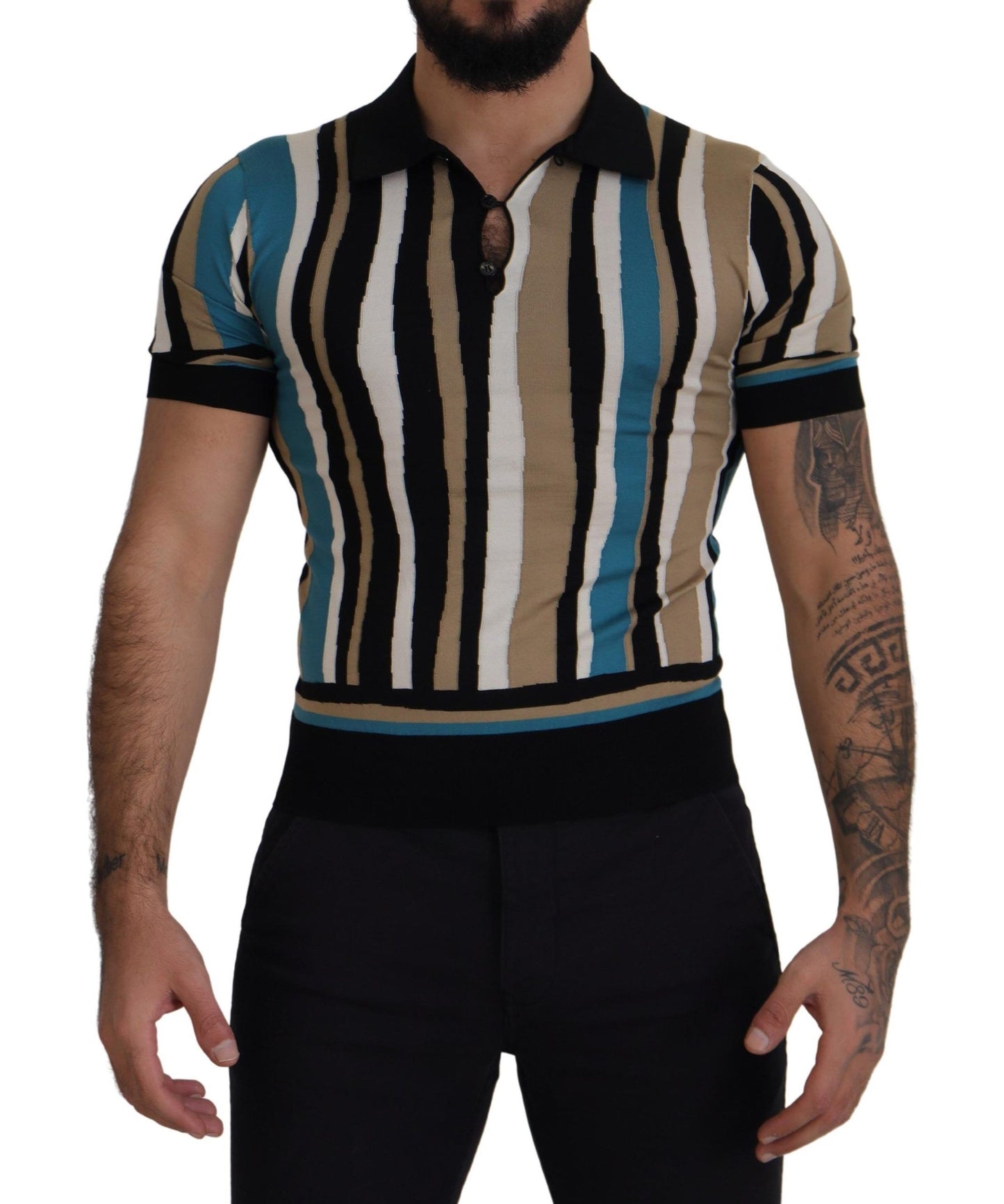 Elegant Silk Striped Polo T-Shirt