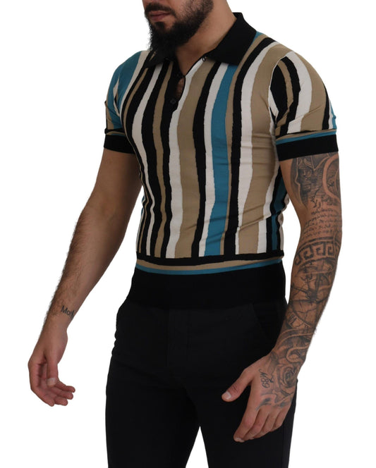 Elegant Silk Striped Polo T-Shirt