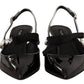 Black Patent Leather Crystal Slingbacks Shoes