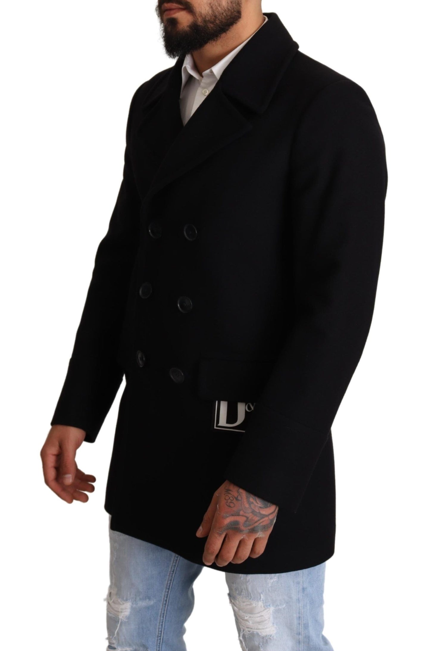 Elegant Blue Wool Blend Pea Coat