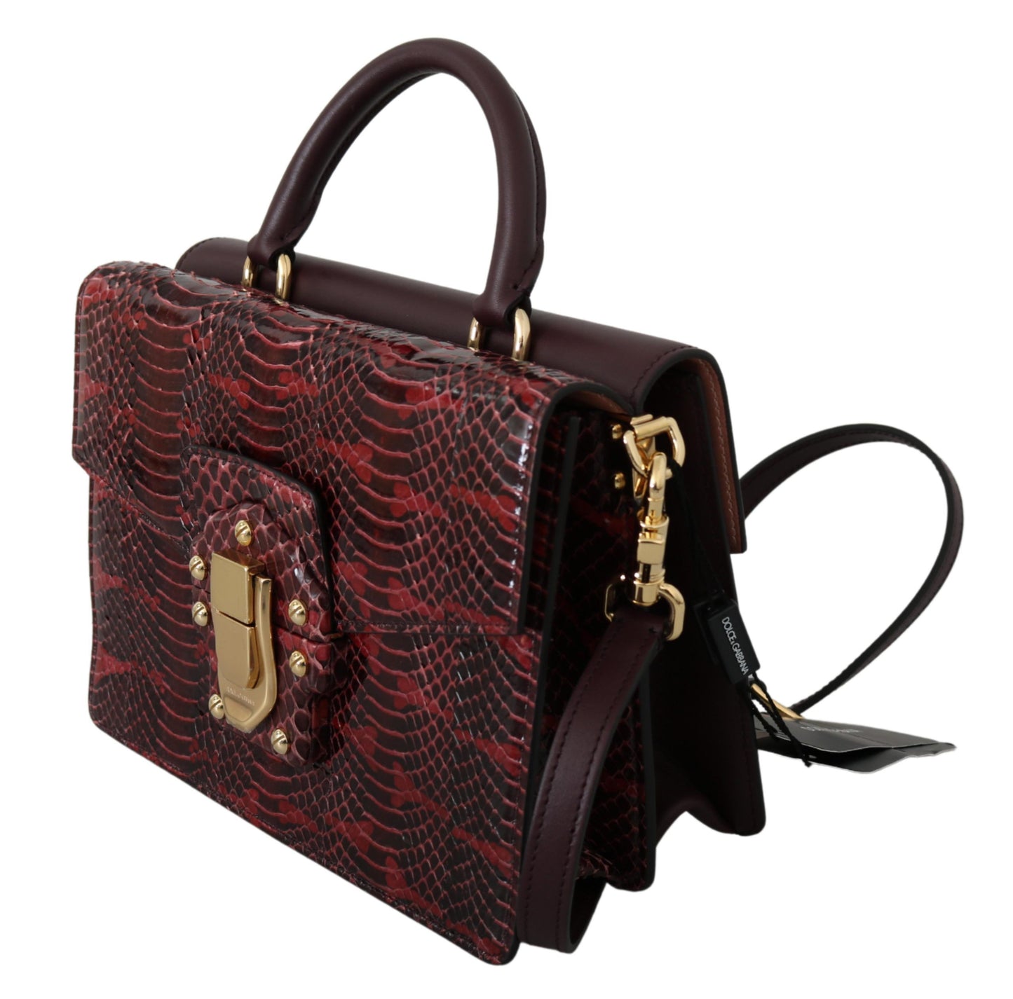 Elegant Bordeaux Serpentine Leather Bag