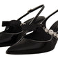 Black Patent Leather Crystal Slingbacks Shoes