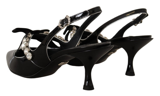 Black Patent Leather Crystal Slingbacks Shoes