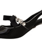Black Patent Leather Crystal Slingbacks Shoes