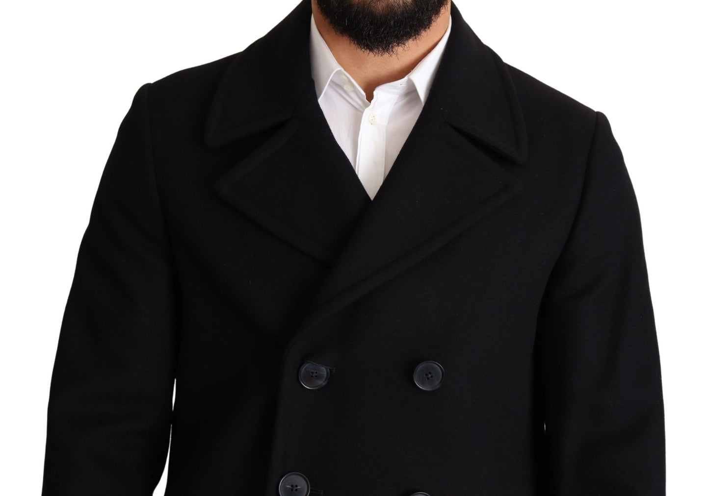 Elegant Blue Wool Blend Pea Coat