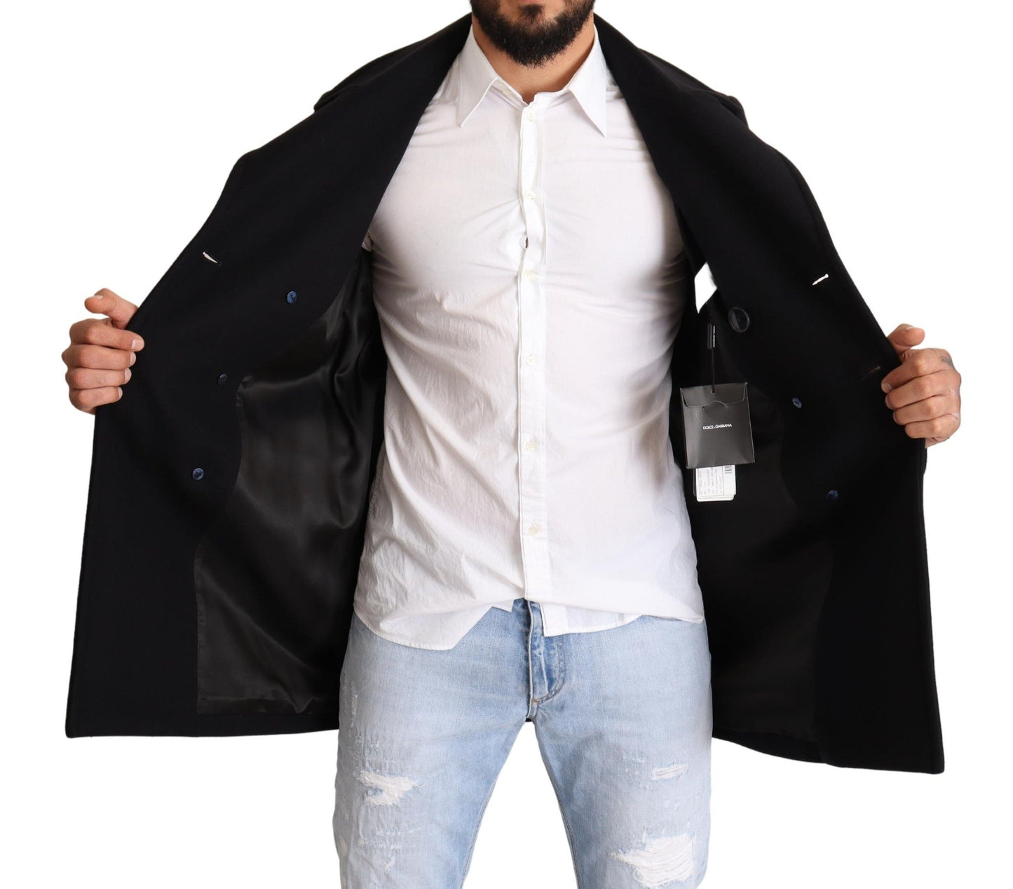 Elegant Blue Wool Blend Pea Coat