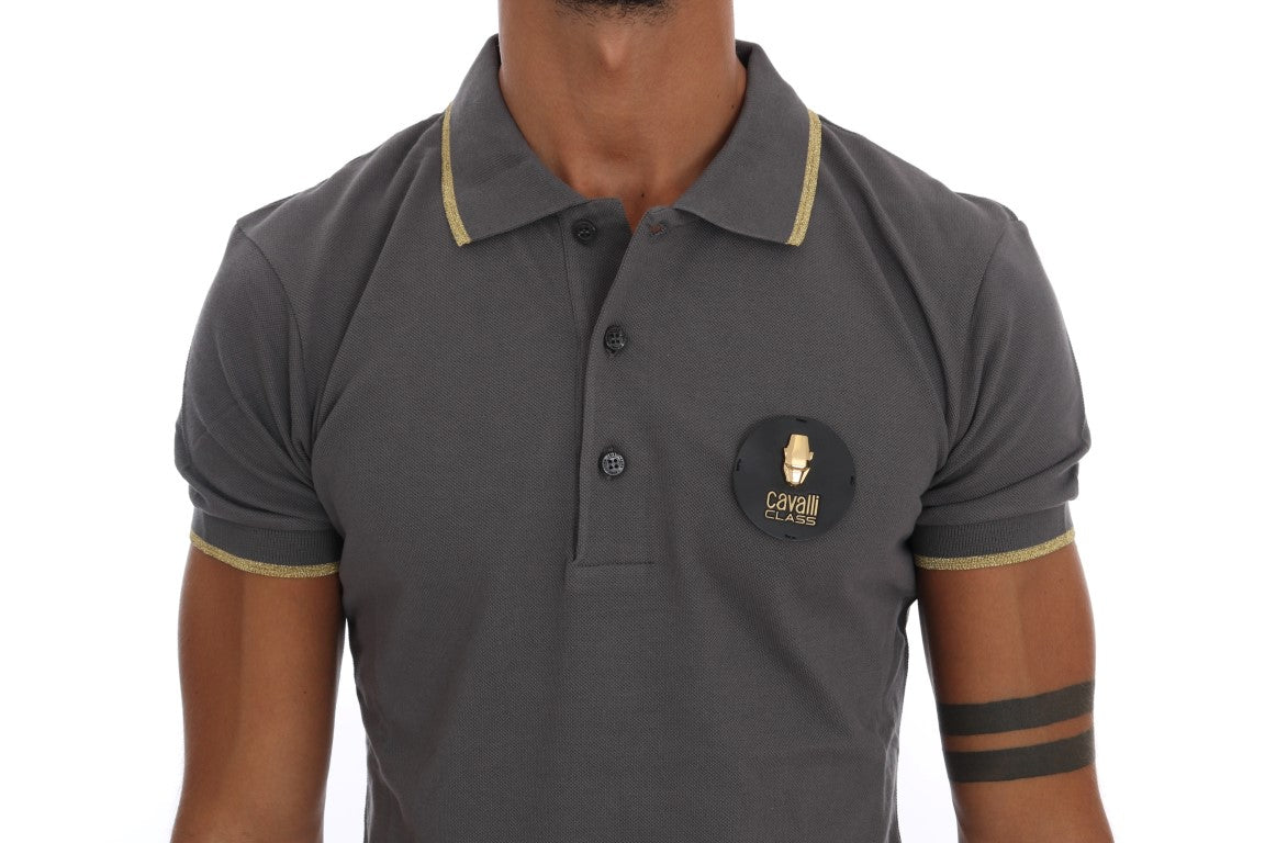 Elegant Grey Cotton Polo Shirt