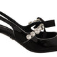 Black Patent Leather Crystal Slingbacks Shoes