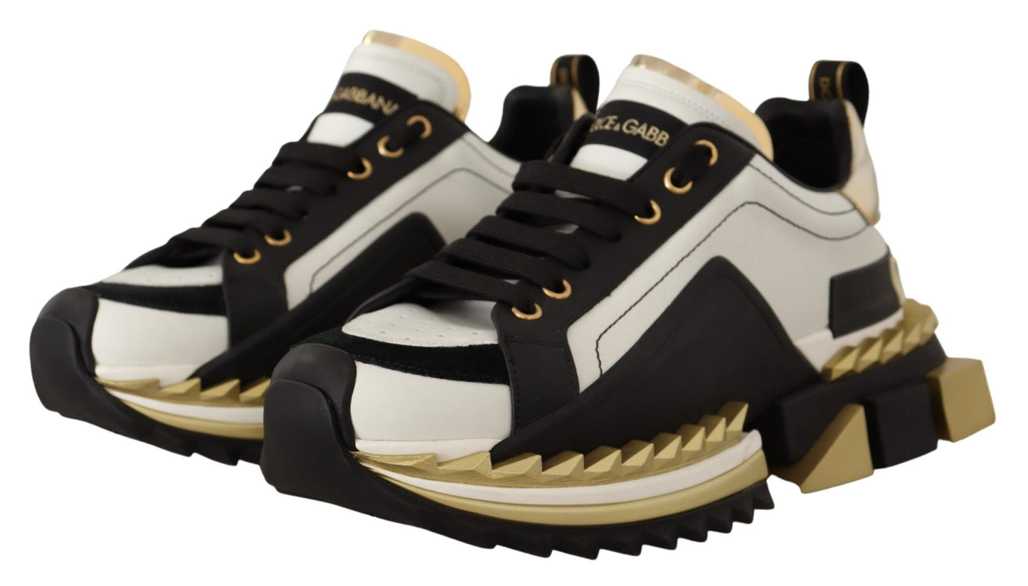 Super King Leather Sneakers - Gold, White & Black