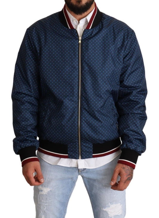 Elegant Blue Silk-Lined Bomber Jacket