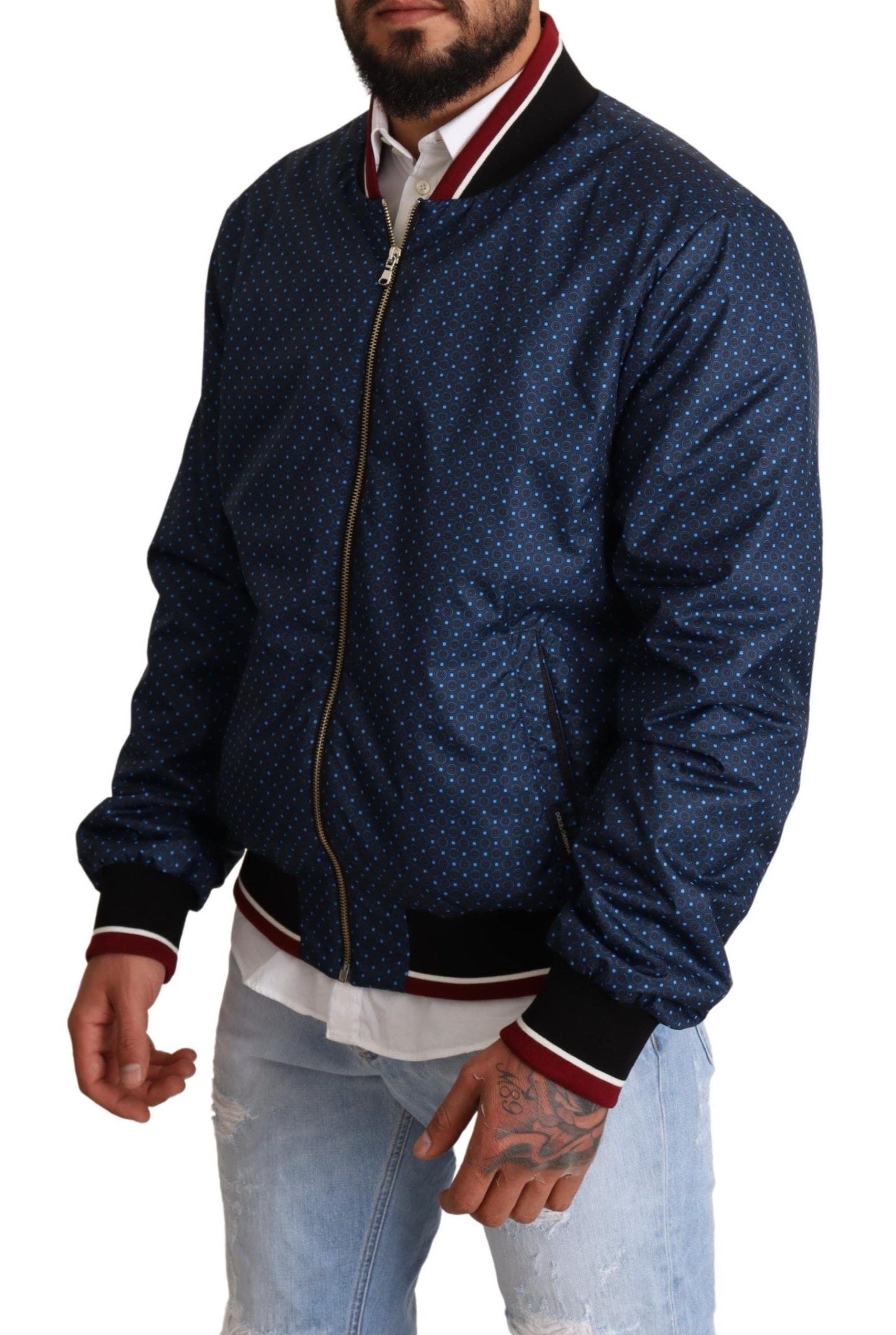 Elegant Blue Silk-Lined Bomber Jacket