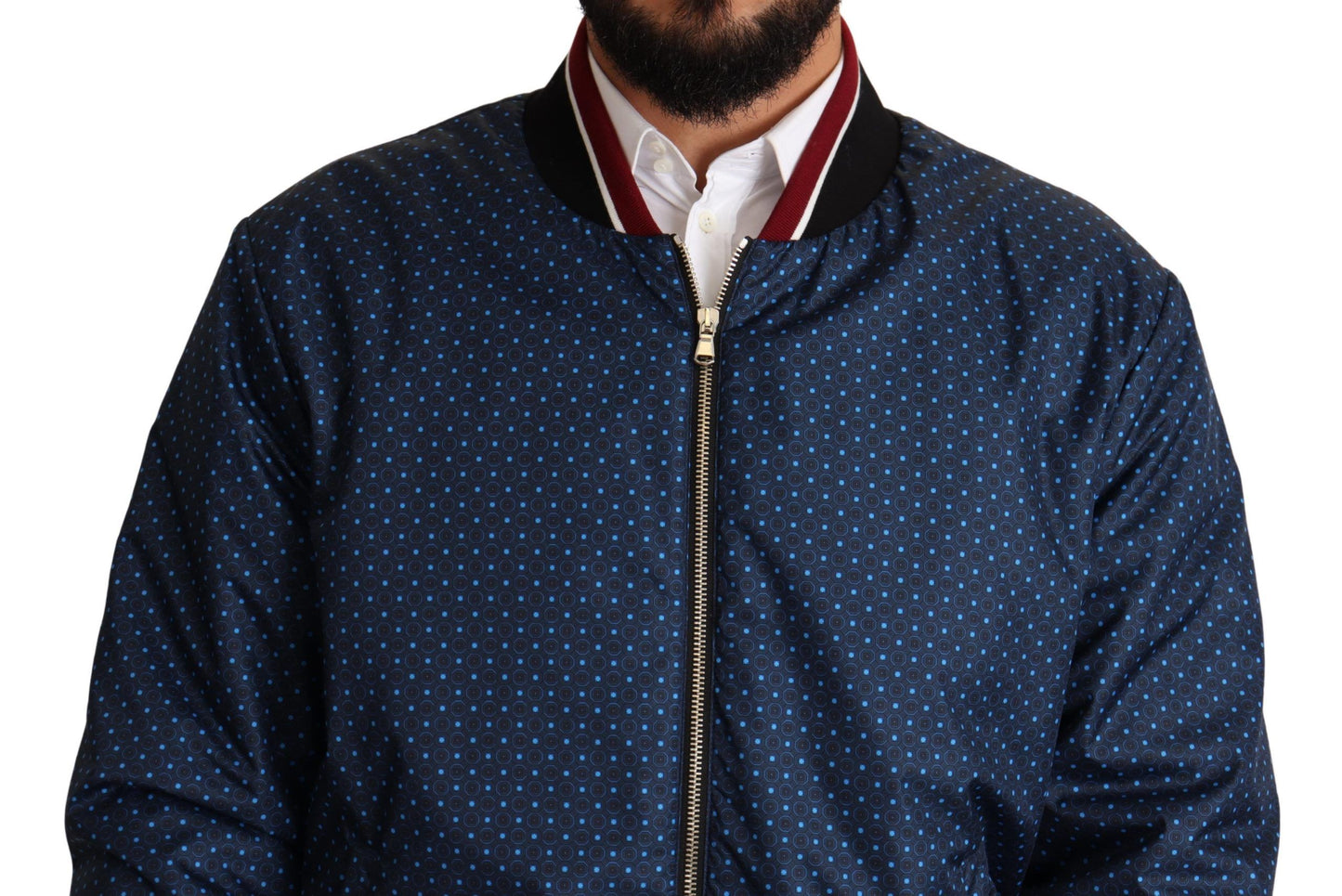 Elegant Blue Silk-Lined Bomber Jacket