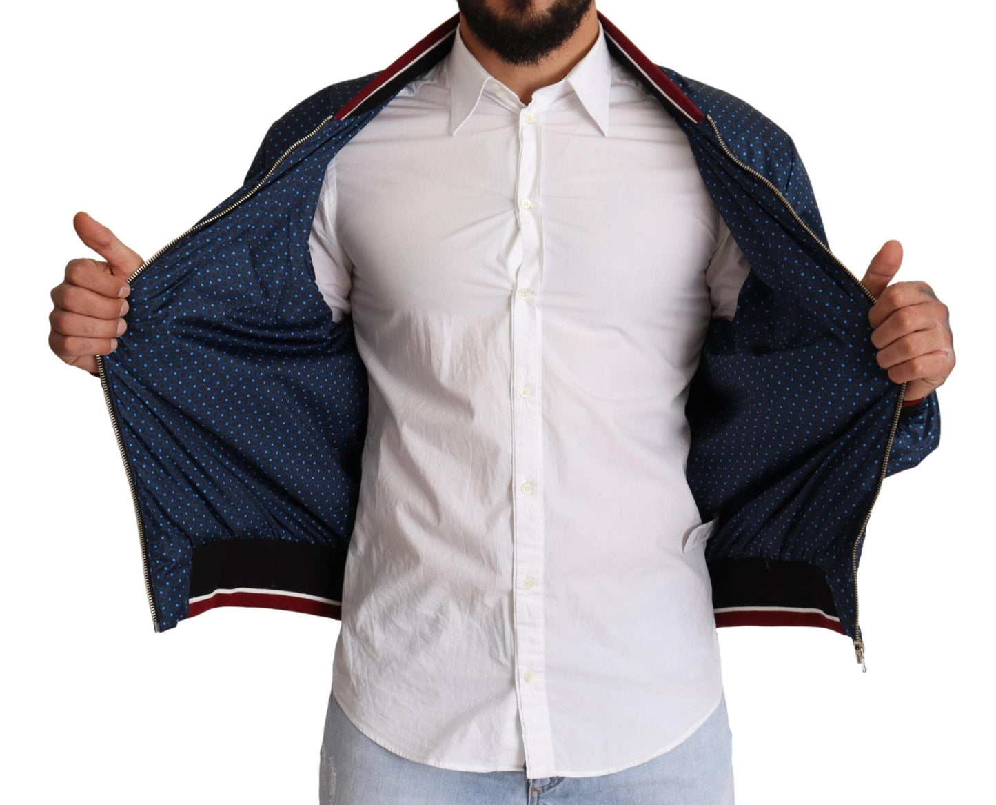 Elegant Blue Silk-Lined Bomber Jacket