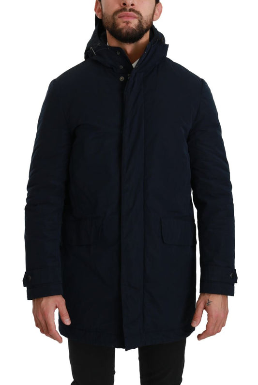 Elegant Dark Blue Long Coat Parka