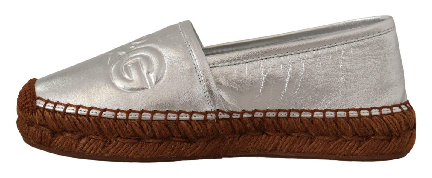 Silver Leather Flat Espadrilles