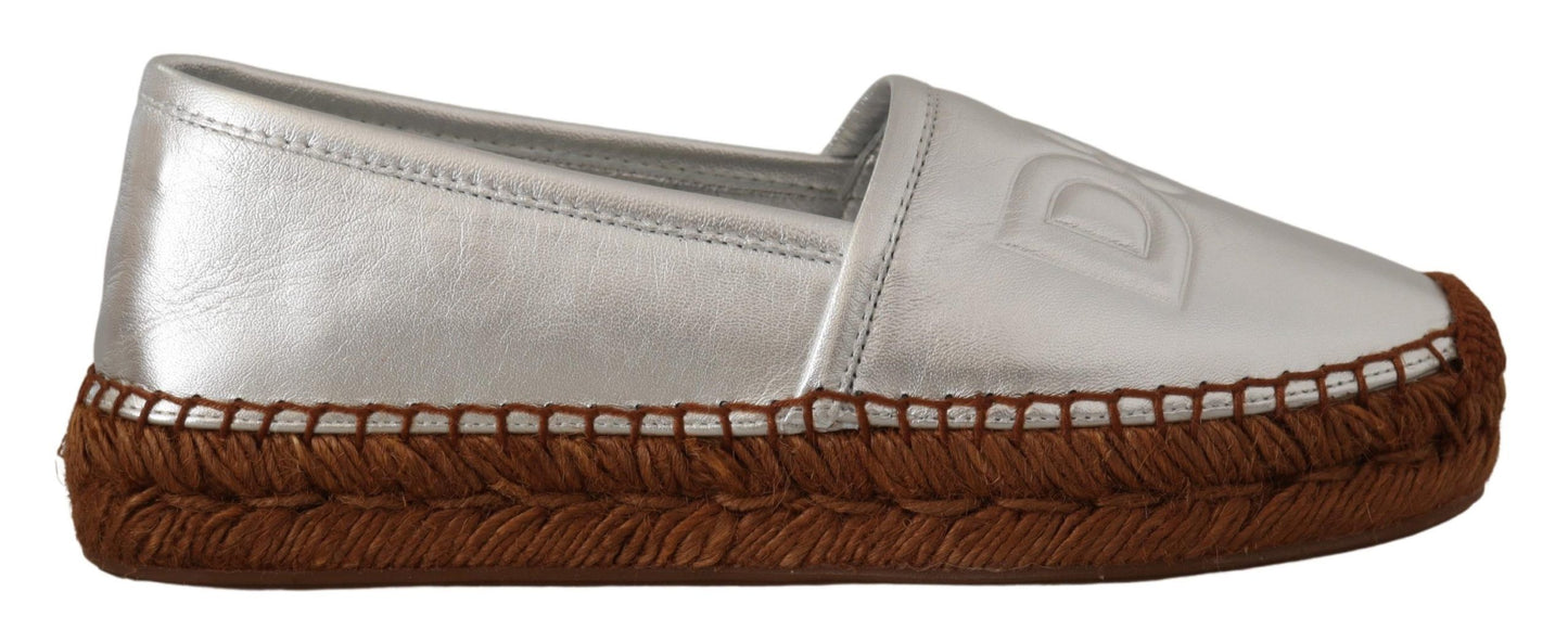 Silver Leather Flat Espadrilles